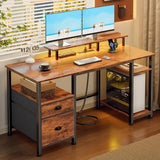 51-Inch Reversible Computer Desk with LED Lights, Power Outlet & File Cabinet – featured product image