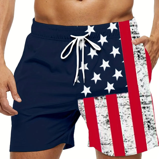 American Flag Print Swimwear Shorts Summer Men's Beach Breathable Short Quick Dry Sport Jogging