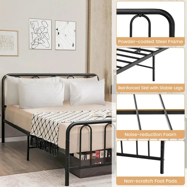 Full Queen Size Metal Bed Frame With Headboard And Footboard