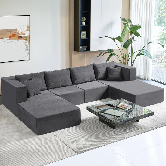 140" Modular Sectional Sofa Couches Corduroy Sleeper Deep Seat Sofa Bed