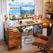51-Inch Reversible Computer Desk with LED Lights, Power Outlet & File Cabinet – product detail 5