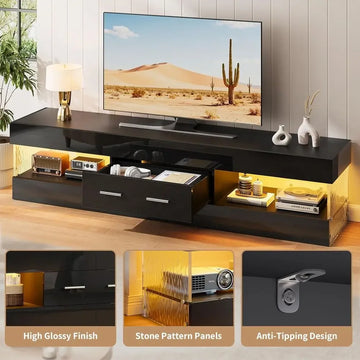 67 High Gloss Black TV Stand for 55-75 Inch TVs