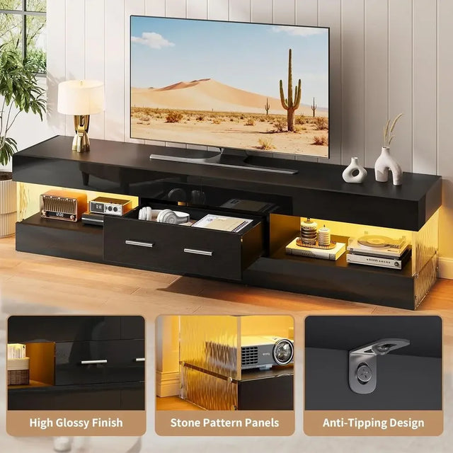67 High Gloss Black TV Stand for 55-75 Inch TVs
