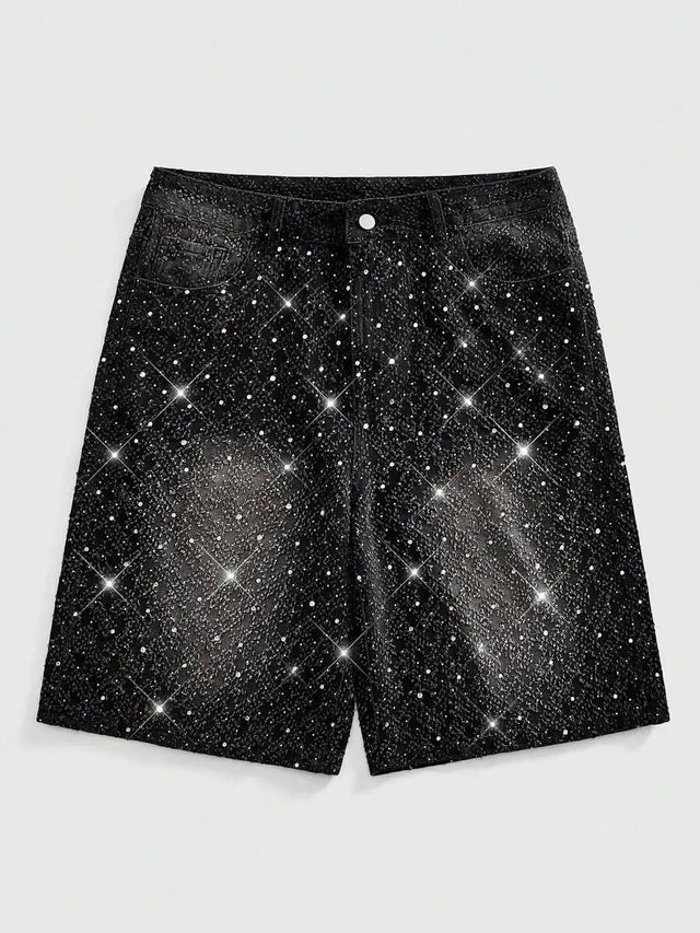Street Life Casual Men'S Pearl & Diamond Decor Loose Denim Shorts