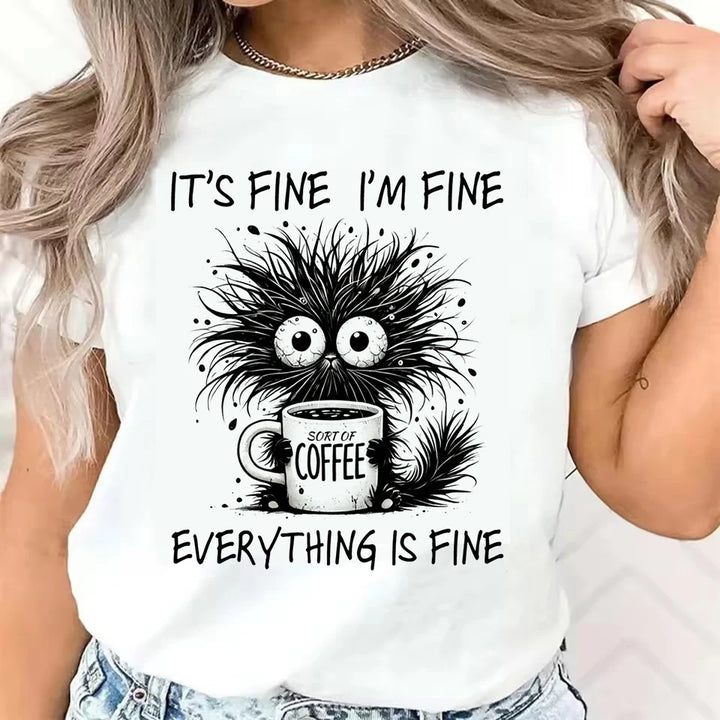 Women's Cat & Coffee Graphic T-Shirt