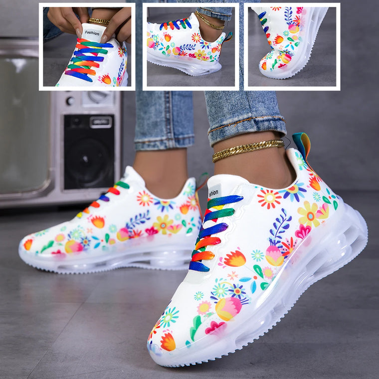 Women's Lace-Up Lightweight Floral Sneakers