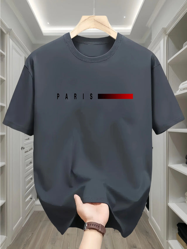 Summer men's 100% pure cotton casual fashion Paris pattern creative printing loose sports round