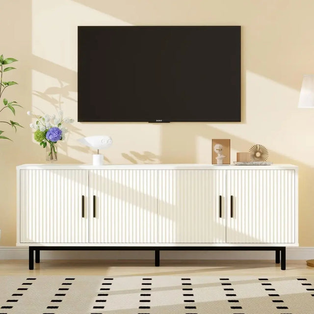 70 White TV Stand for Living Room with Storage & Adjustable Shelves, Fits TVs Up to 80