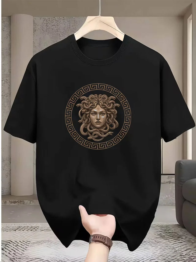 Men's Casual Medusa Head Greek Key Pattern T-Shirt, Men's Fashion, Adult Male