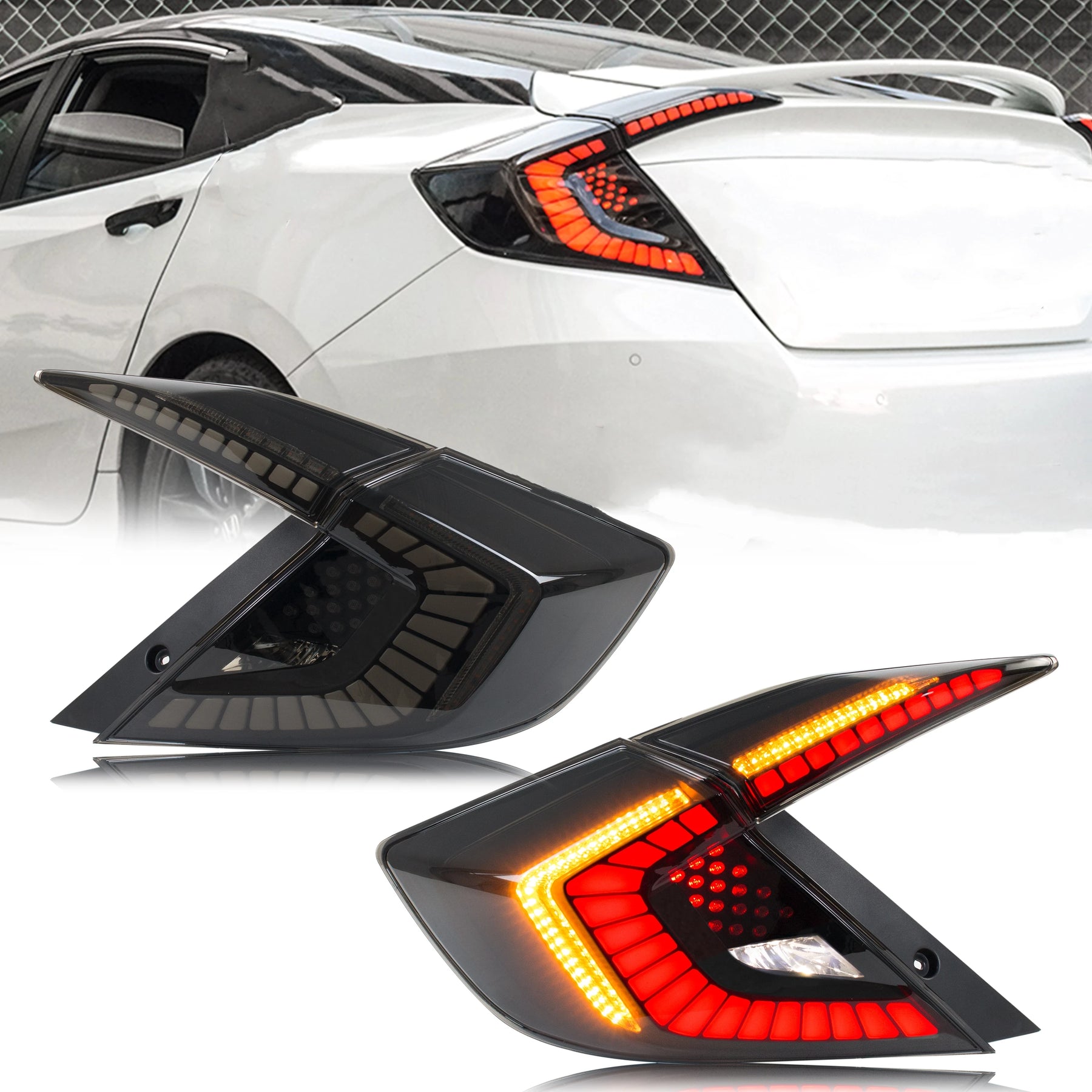 LED Tail Lights For Honda Civic Sedan 10th Gen 2016–2021 DRL Start Up Animation Rear Lamp Assembly (Not for hatchback & Coupe) product image