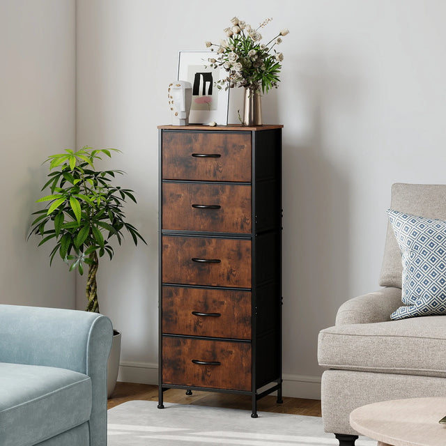 48IN Dresser For Bedroom With 5 Fabric Drawers Nightstand Wardrobe Steel Frame Closet