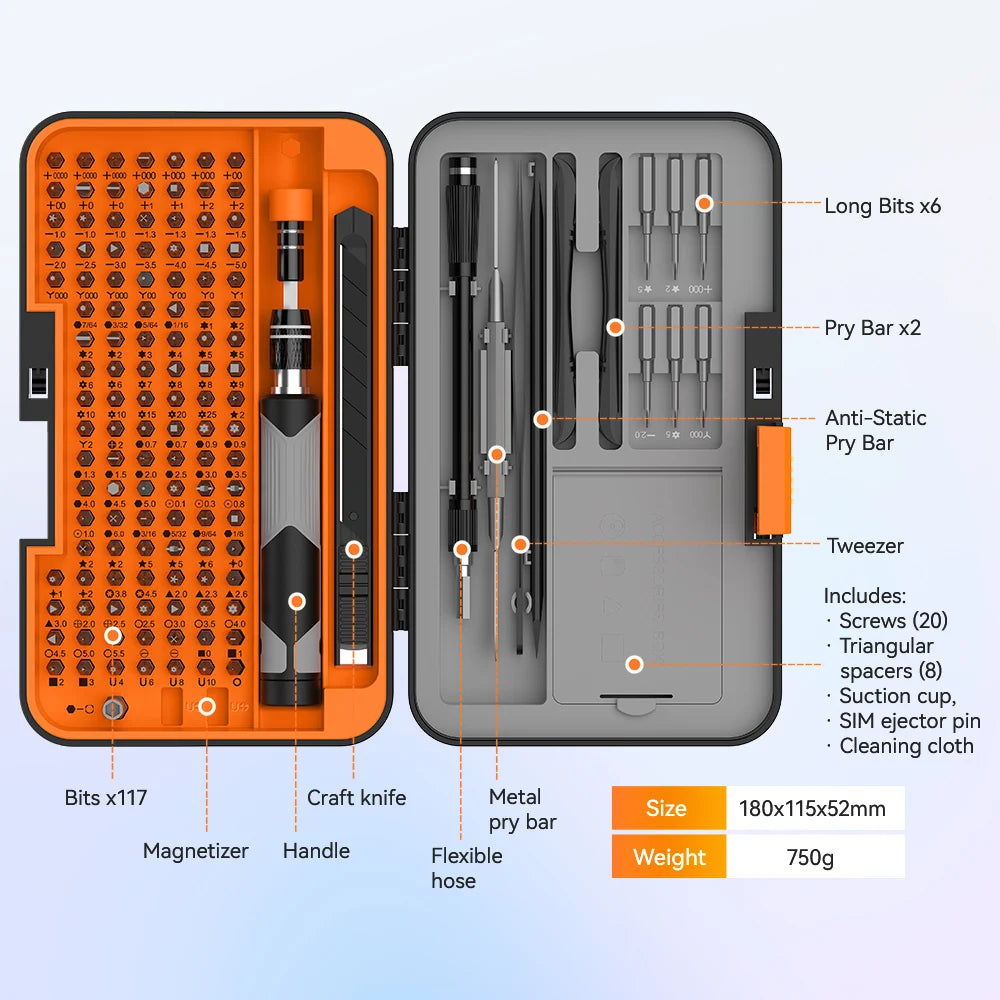 166-Piece Precision Electronics Repair Screwdriver & Pry Tool Kit – product detail 8
