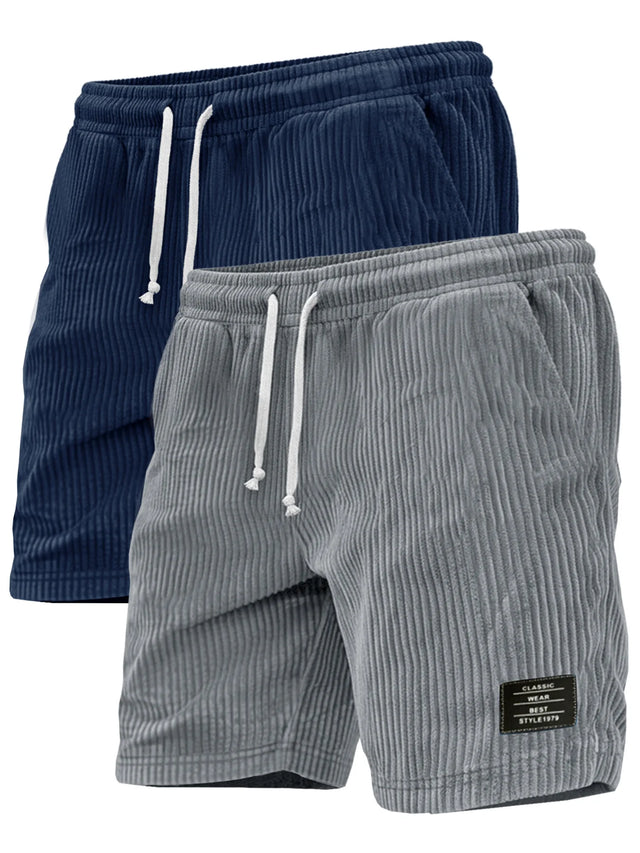 2-piece set of thick striped black label men's corduroy casual shorts
