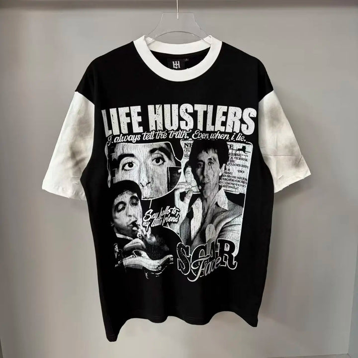 Men’s Life Hustlers Cotton T-Shirt – Oversized Retro Tee