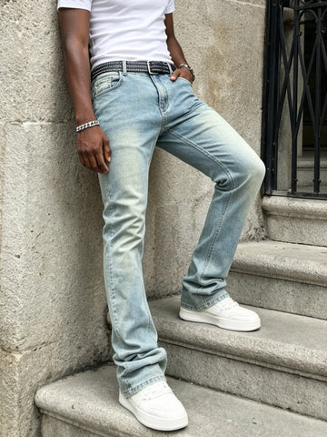 Men's Light Vintage Wash Denim Pants, Men Bootcut Flare Denim Jeans