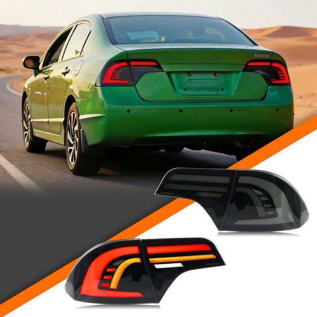LED Tail Lights for Honda Civic 2006–2011 8th Gen Sedan Sequential Turn Signal Black Rear Lamps Assembly – Sedan Only