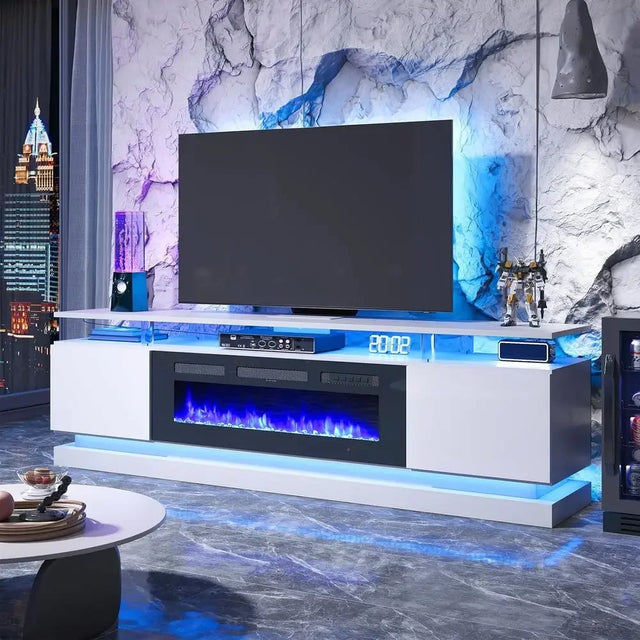 70-80 White Entertainment Center with Electric Fireplace