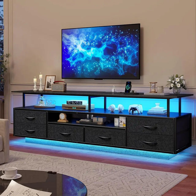 65-70 Inch TV Stand with LED Lights, Power Outlets