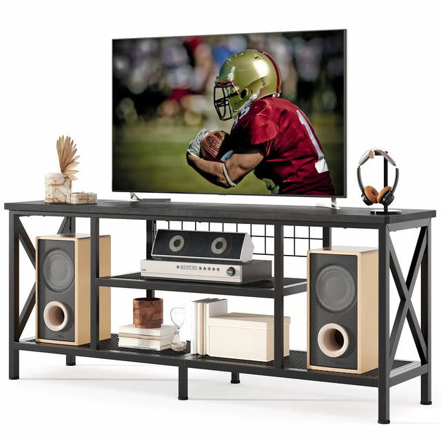 Industrial TV Stand for 55-65" TVs, 60" Entertainment Center with 3-Tier Open Shelves