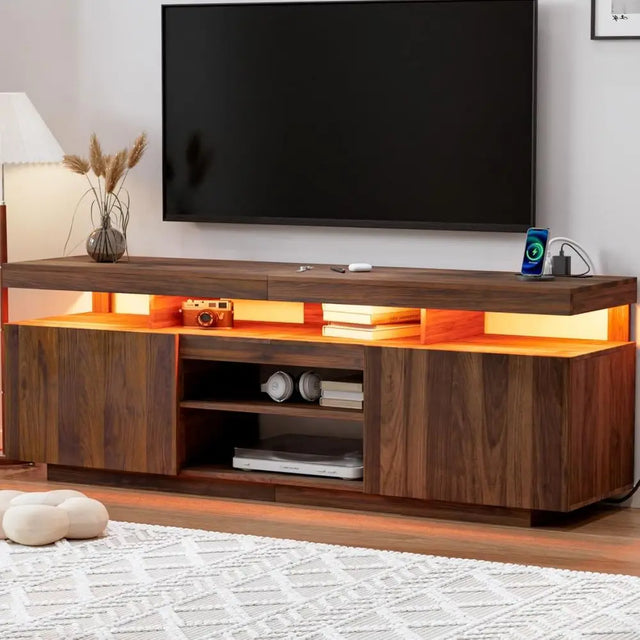 Walnut TV Stand with Power Outlet for 75/70/65 Inch TVs and Entertainment Center Storage
