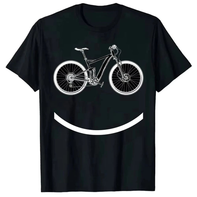 Retro Sunset Mountain Bike Print T-Shirt Men Cycling Short Sleeve Pure Cotton Loose Casual