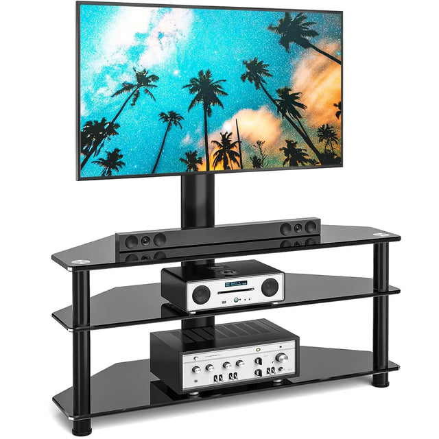 Corner Swivel Glass TV Stand with Mount for 32-70 Inch Screen TV up to 110lbs