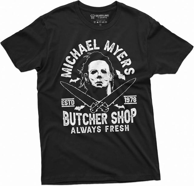 Michael Myers Horror Movie T-Shirt Butcher Shop "Fresh Supply" Thriller Halloween Short Sleeve