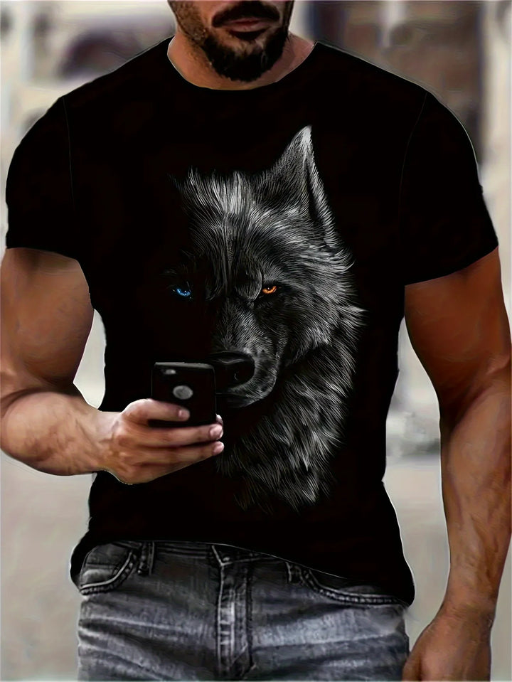 Men’s Wolf Graphic T-Shirt – Black Casual Crew Neck Tee