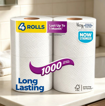 Septic-Safe 1-Ply Toilet Paper, 4 Rolls – 1,000 Sheets Each