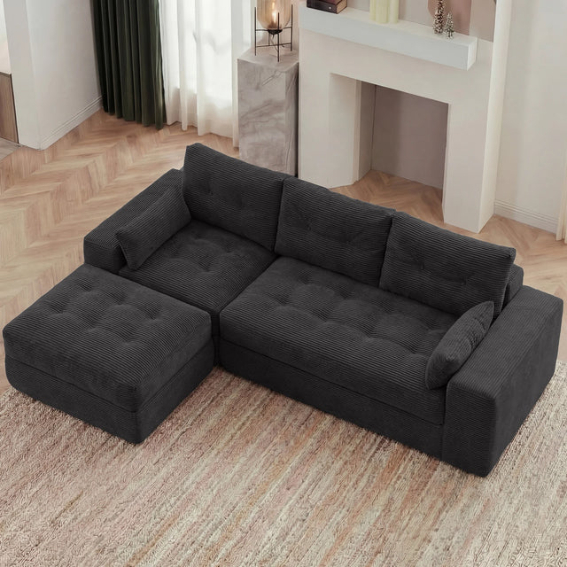 Modular L-Shaped Sectional Sofa with Ottoman