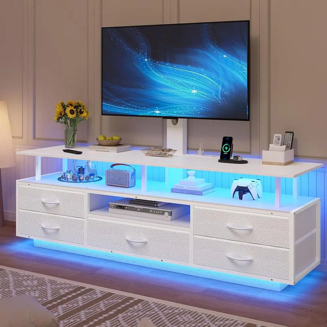 TV Stand with Mount or 45/55/65/70 inch TVs, 51.2" LED TV Stand with Power Outlets & Storage