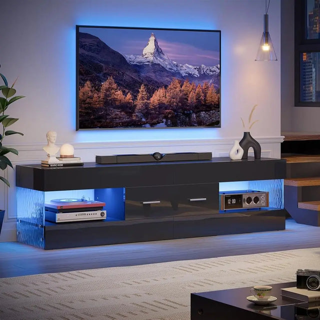 60 Inch LED TV Stand, Entertainment Center for TVs up to 65, High Gloss with Stone Accents
