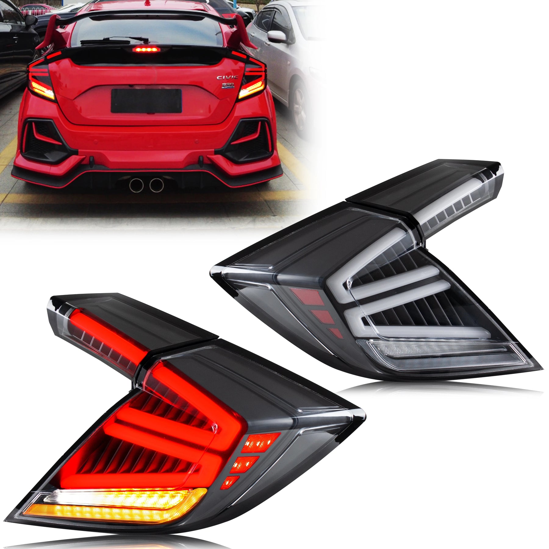 LED Tail Lights for Honda Civic 2016–2021 Hatchback Type-R X FK6 FK7 FK8 FK9 Sequential Turn Signal Clear Rear Lamps Assembly product image