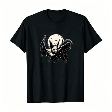 Women's Gothic Bat Print _, Breathable And Comfortable Short-Sleeved Round-Neck Top