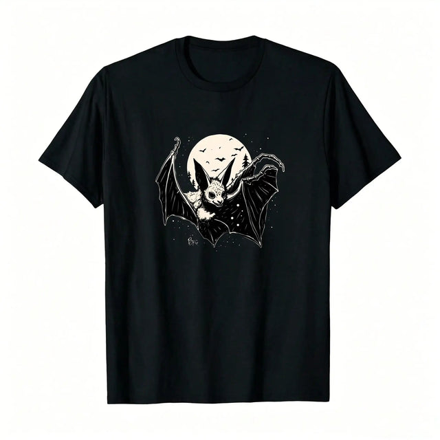 Women's Gothic Bat Print _, Breathable And Comfortable Short-Sleeved Round-Neck Top