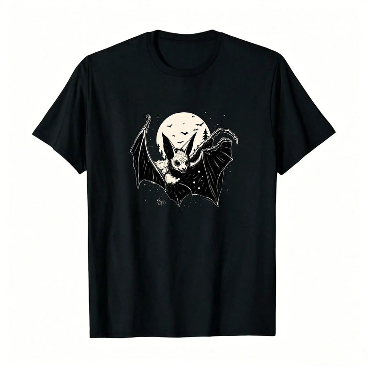 Women's Gothic Bat Print _, Breathable And Comfortable Short-Sleeved Round-Neck Top