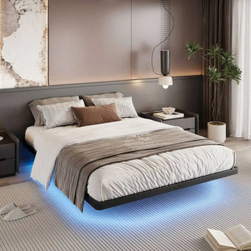 Twin/Full/Queen/King Size Floating Bed Frame With Smart LED Lights And Charging Station