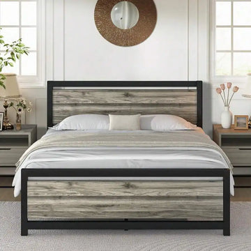 Bed Frame With Headboard, Farmhouse Bed Frame With Wooden Headboard