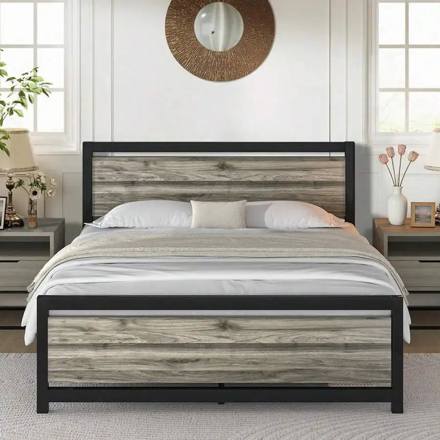 Bed Frame With Headboard, Farmhouse Bed Frame With Wooden Headboard