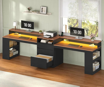 96.6-Inch Two-Person Gaming Desk with LED Lights, Power Outlets & Storage – featured product image