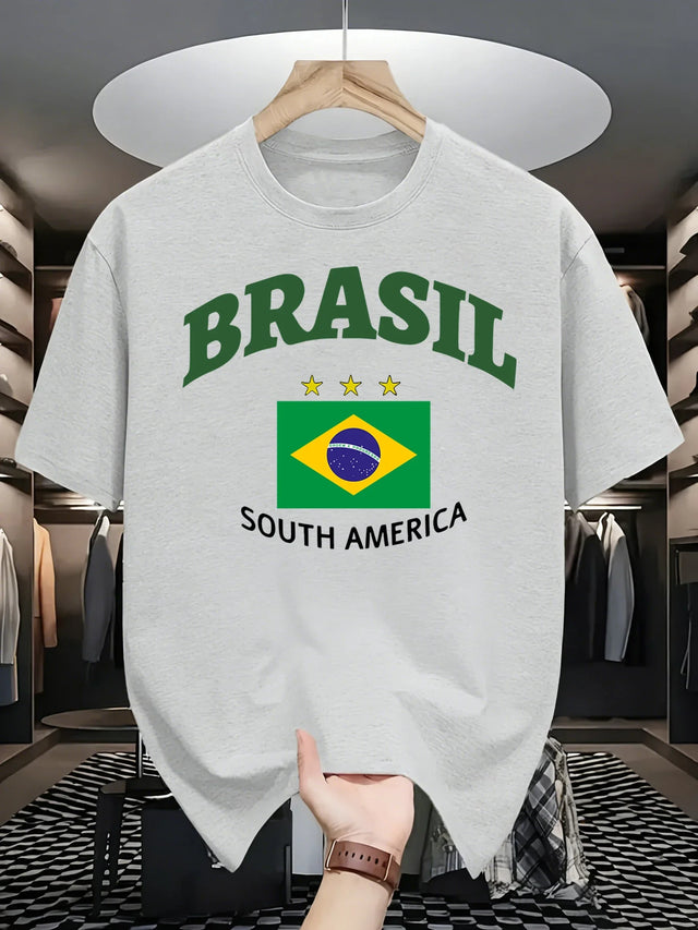 Brasil South America Design Men T-Shirt Fashion Casual Short Sleeve Cotton Retro Tee Hip Hop