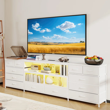 12-Drawer Fabric Dresser & TV Stand - 71" Wide, Supports 85" TVs, LED Lighting