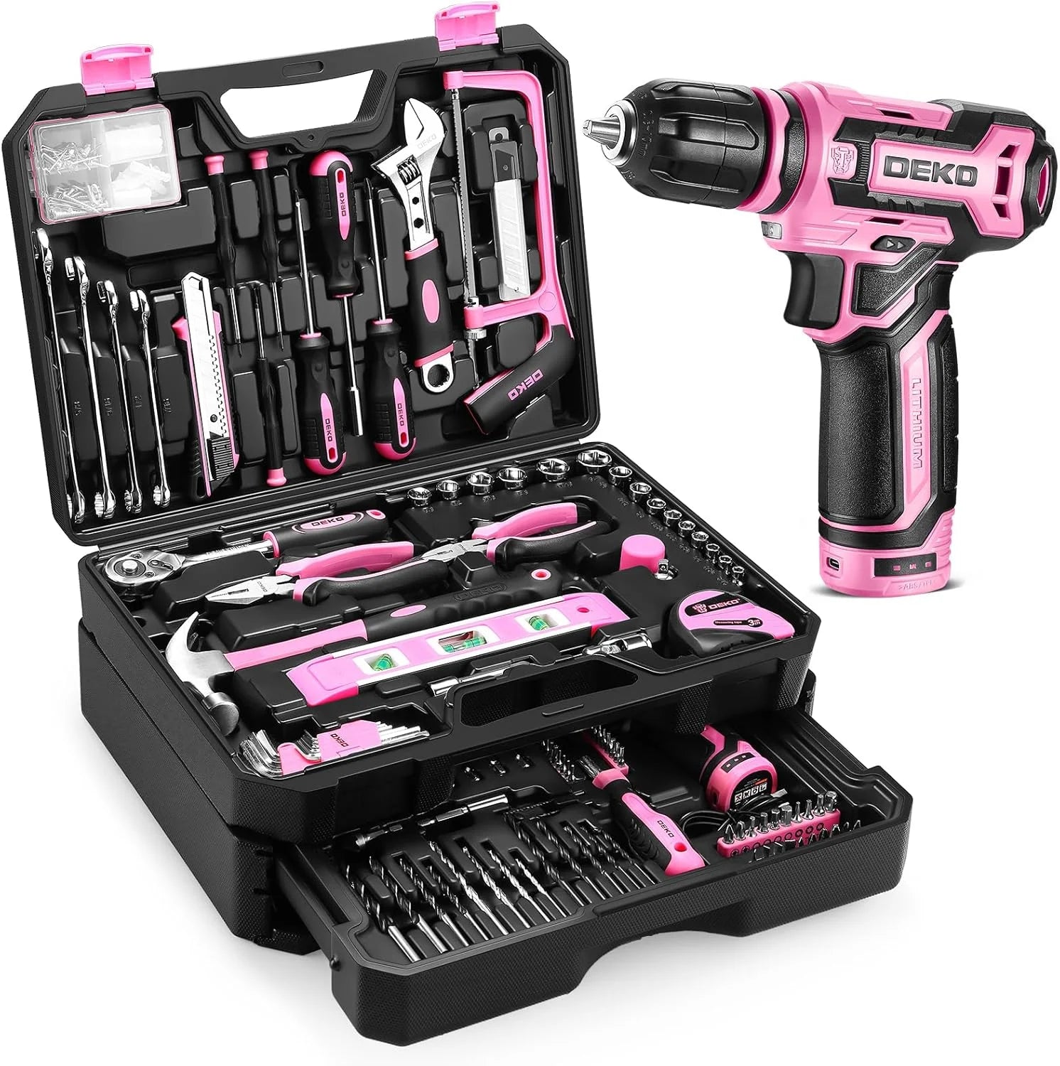 DEKO Home Mechanics Tool Set with 12V Cordless Drill & Drawer Case – featured product image