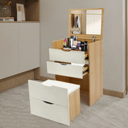 2-in-1 Compact Vanity Nightstand with Flip Mirror, Stool & 3 Drawers – product detail 2