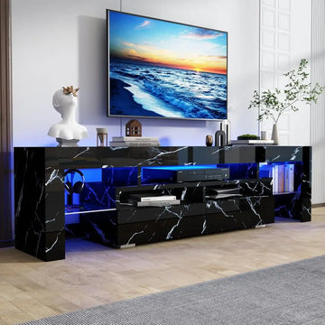 70-80 Inch High Gloss Black TV Stand with Storage and RGB Light Entertainment Center for Living