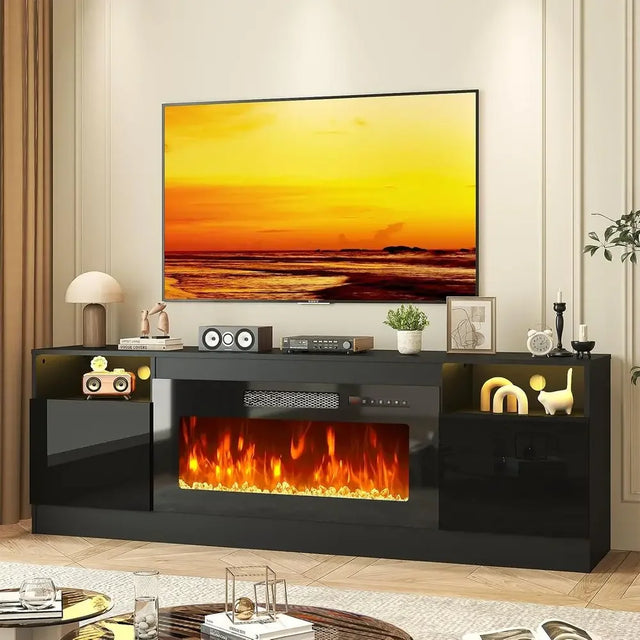 70 TV Stand for 36 to 80 TVs, Entertainment Center with Storage, LED-lit Media Console