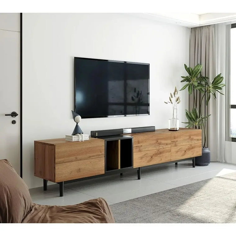 77 TV Stand, Entertainment Center, 3 Cabinets & Shelves