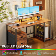51-Inch Reversible Computer Desk with LED Lights, Power Outlet & File Cabinet – product detail 3