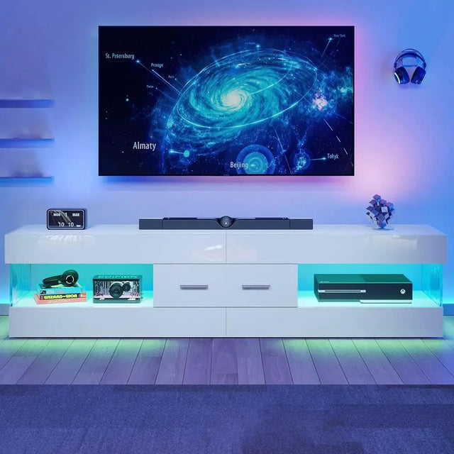 High Gloss LED Entertainment Center Stand for TVs up to 75 Inch with Stone-Edged Do TV with Der