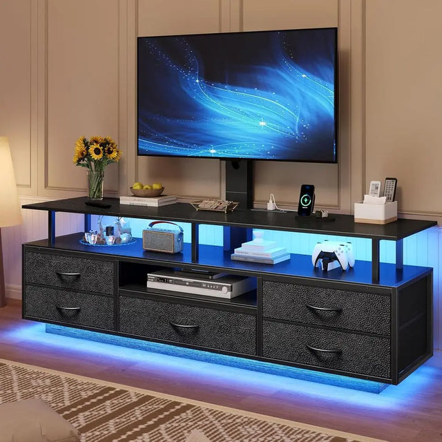 Universal TV Stand for 32-70 Inch TVs with Power Outlets and Storage for Living Room or Bedroom